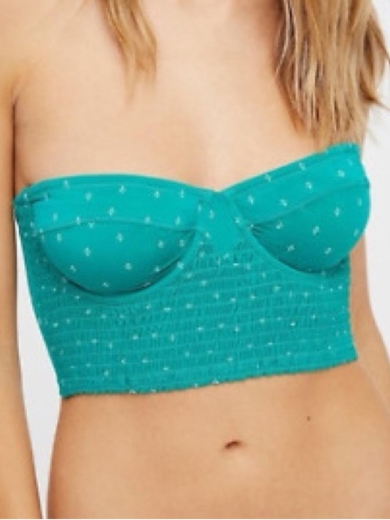 Free People Other - NWT Free People Teal Smocked Bikini Strapless Bralette Cami & Thong Set
